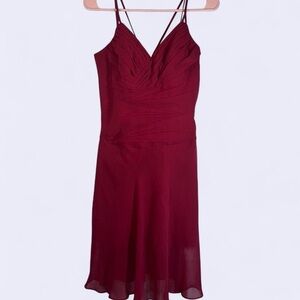 B2 Red Pleated V-Neck Cocktail Dress Size 4